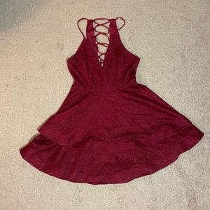 Windsor Maroon Fit and flare tie up back Mini Dress Size Large